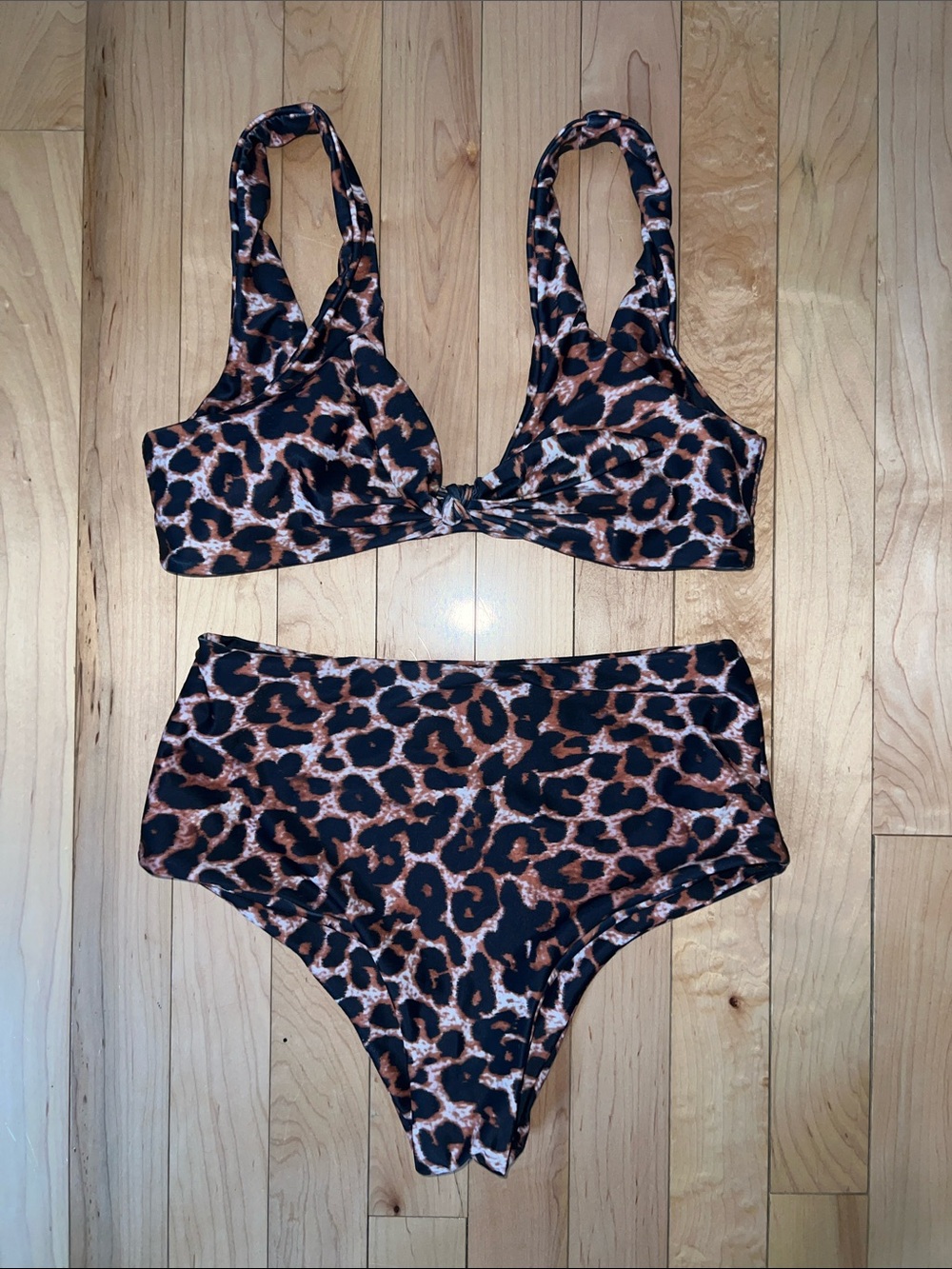 Leopard Print Two-Piece Bikini Set - Brown & Black